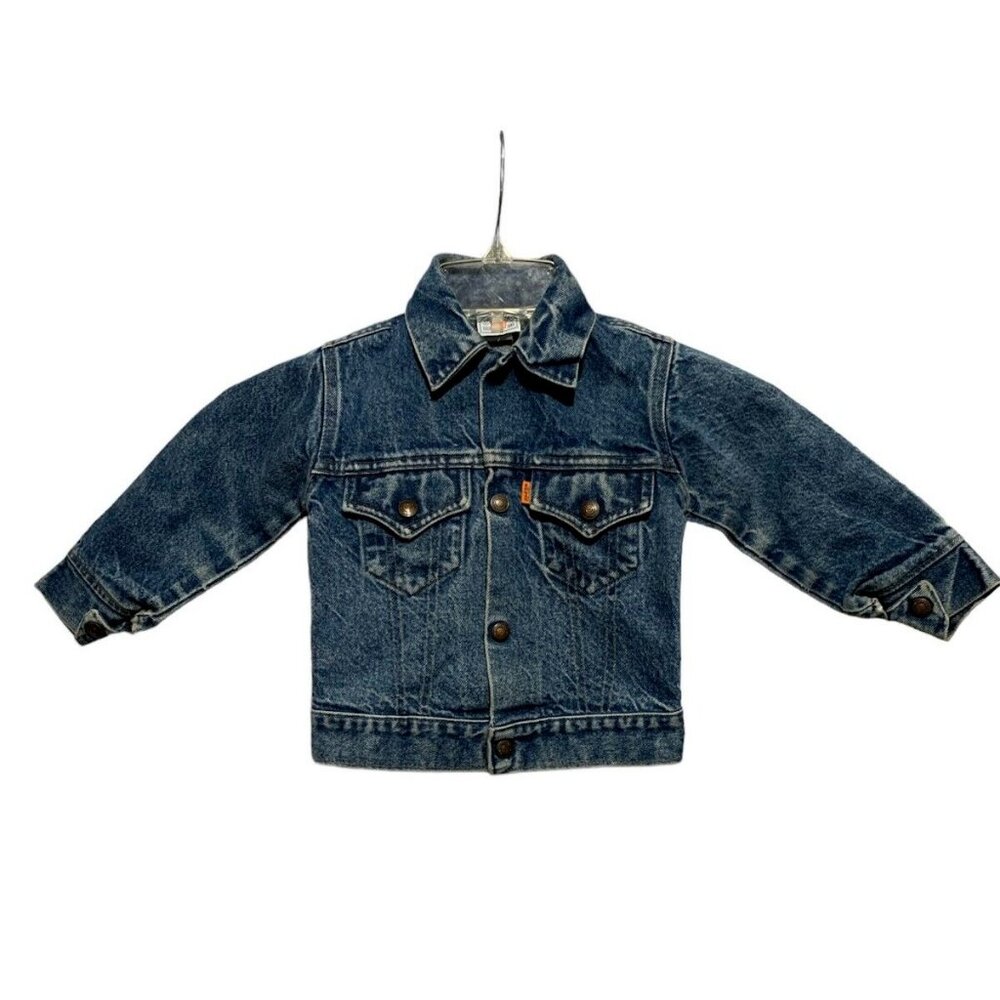 Vintage 70s Little Levis Kids 4T/5T Blue Denim Trucker Orange Tab Jacket Snaps